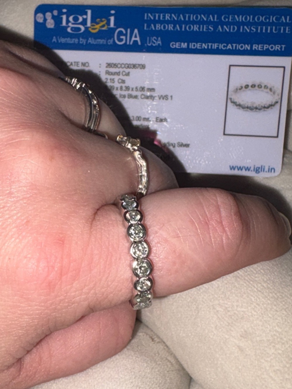 Natural 2Ct Ice Blue Diamond Eternity Ring